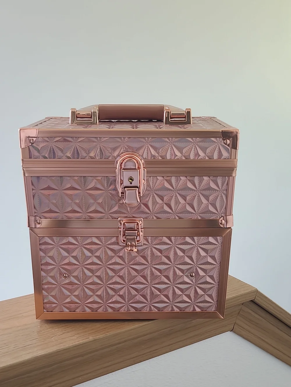 Rose Gold Textured Makeup Train Case
